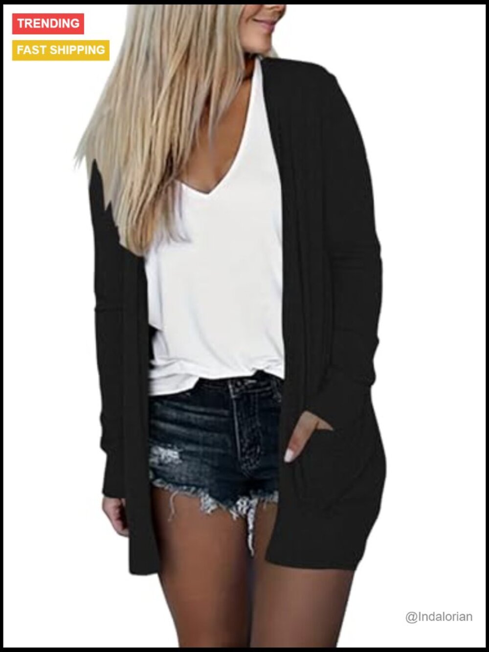 Lightweight Long Cardigan with Pockets Open Front Shawl Collar Fall Sweater - Picture 2 of 4